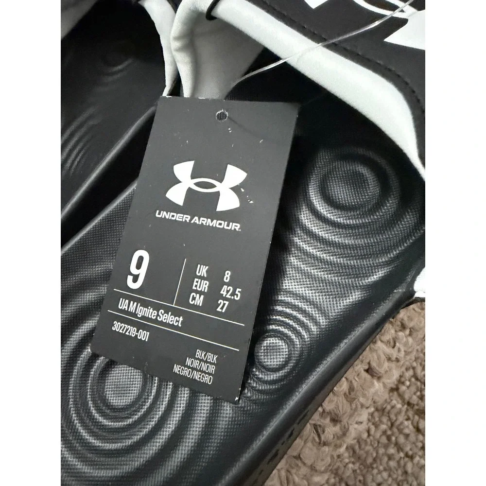 Under Armour Ignite Select Slides Mens 9 Black Athletic Sandals Sport Gym Pool